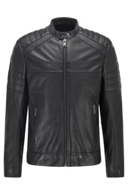 BOSS - Slim-fit jacket in waxed leather with quilting