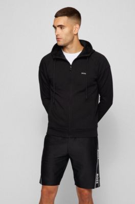 BOSS - Cotton-blend zip-up hoodie with logo tape