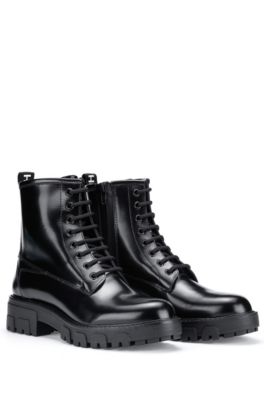 HUGO - Italian-leather ankle boots with logo loop