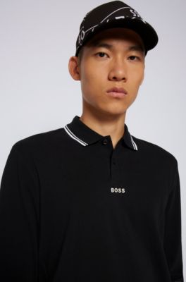 BOSS - Long-sleeved polo shirt in cotton with logo print
