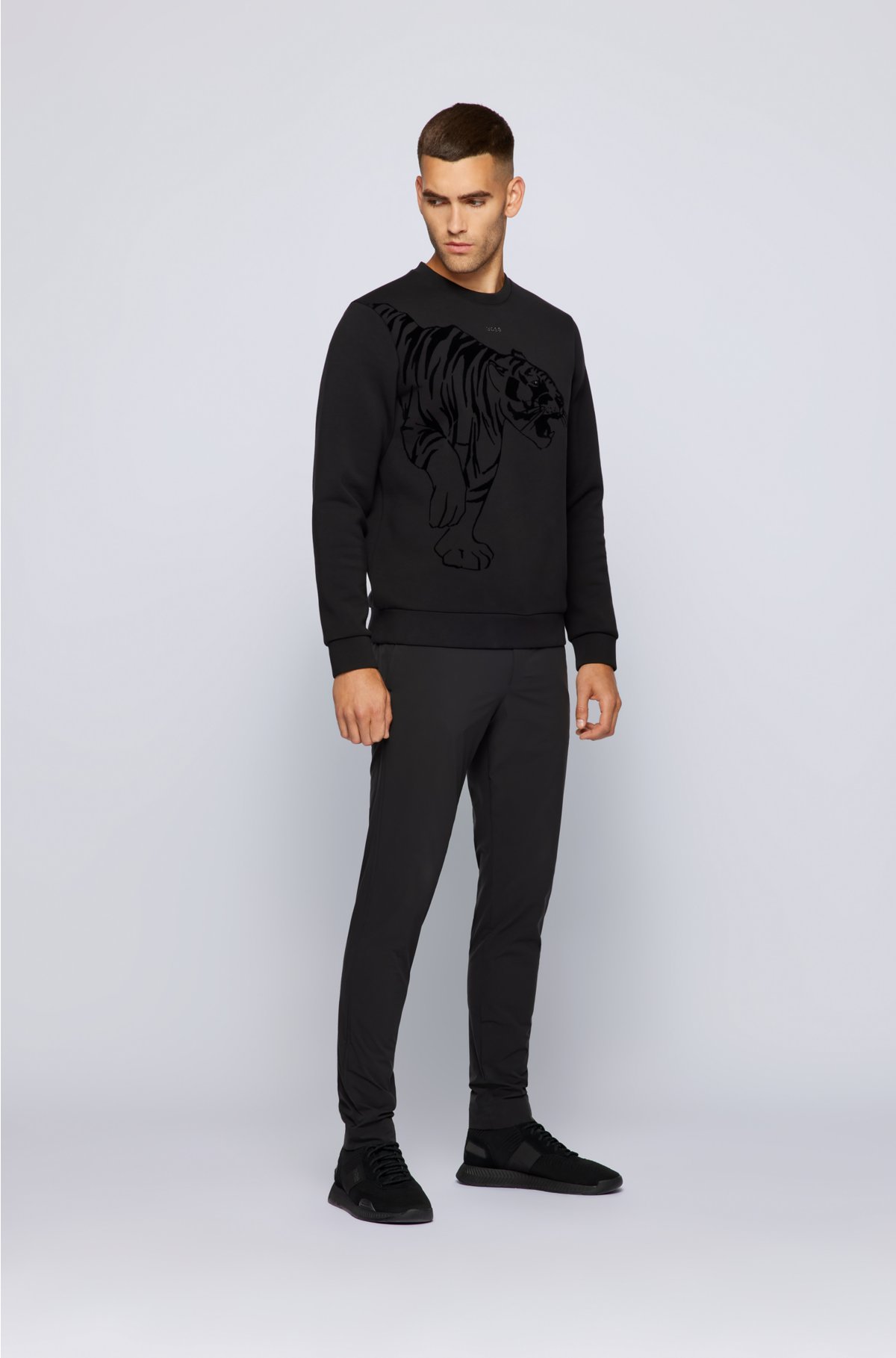 Shop4Ever Men's White Tiger Crewneck Sweatshirt X-Large Black