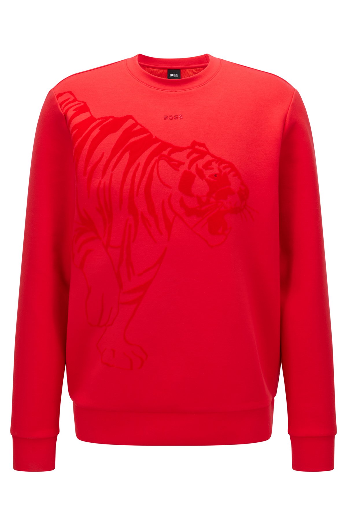 BOSS - Relaxed-fit jersey sweatshirt with flock-print tiger artwork