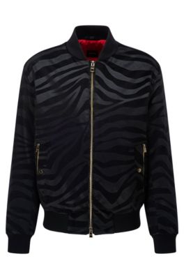 BOSS - Regular-fit bomber jacket in tiger-pattern velvet