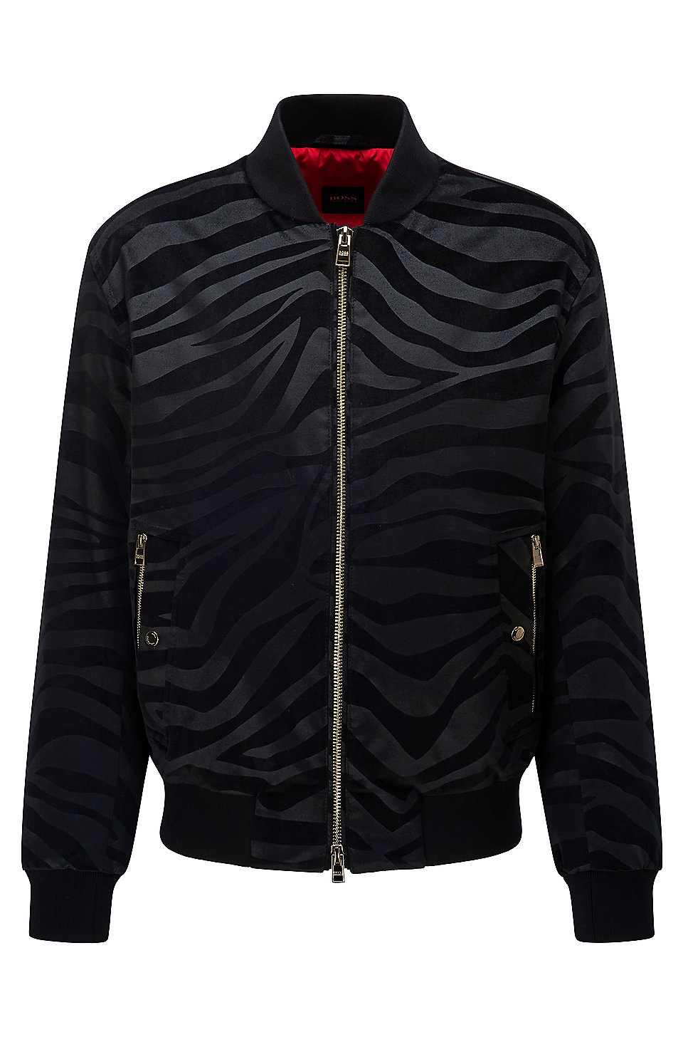 BOSS - Regular-fit bomber jacket in tiger-pattern velvet