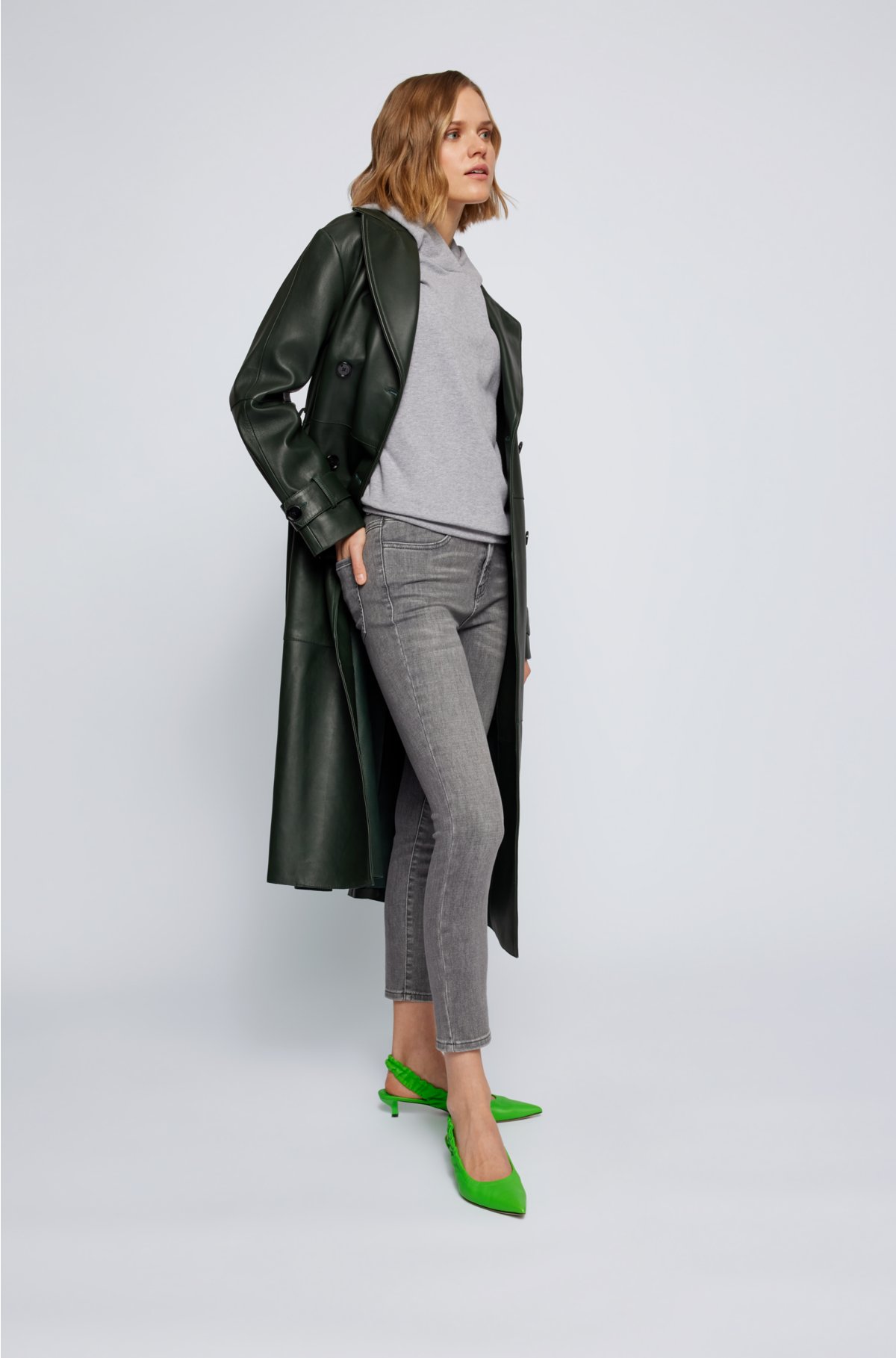 Womens Green Cotton Mix Coats Jackets