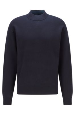 BOSS - Mock-neck sweater in wool-cotton with exclusive logo