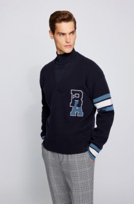 BOSS - V-neck sweater in virgin wool with exclusive logo