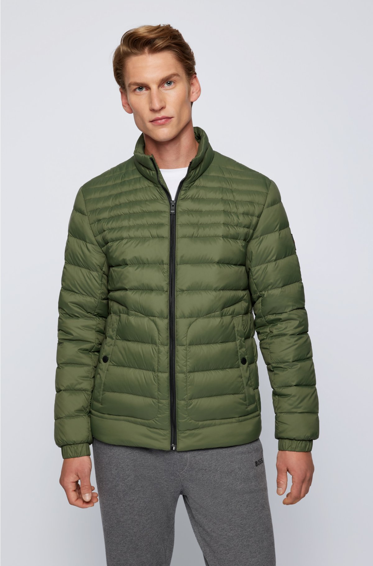Down jacket with water-repellent finish