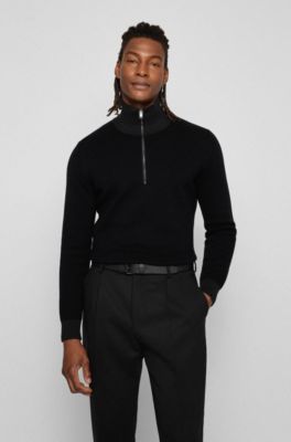BOSS - Regular-fit sweater in cotton with zip neck