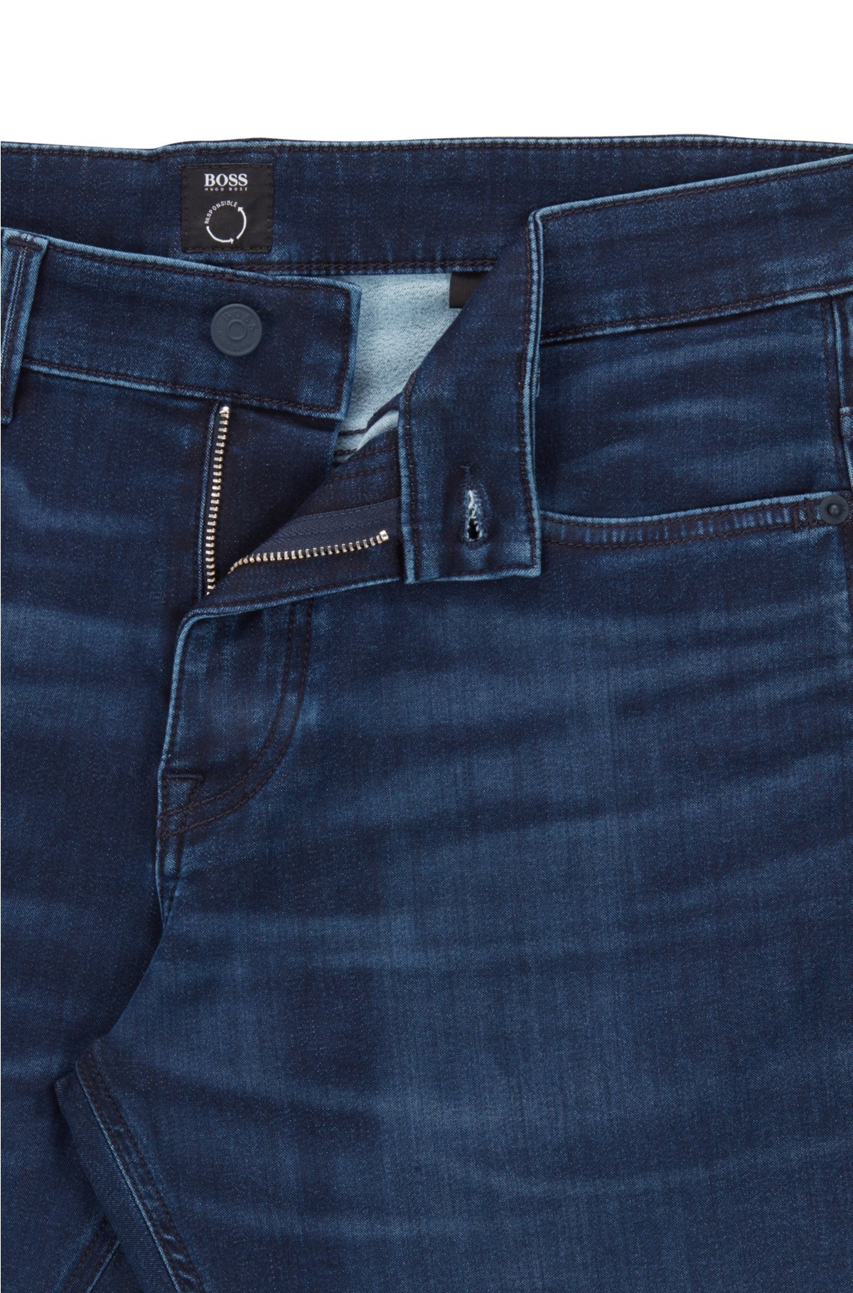 - Slim-fit jeans in dark-blue brushed denim
