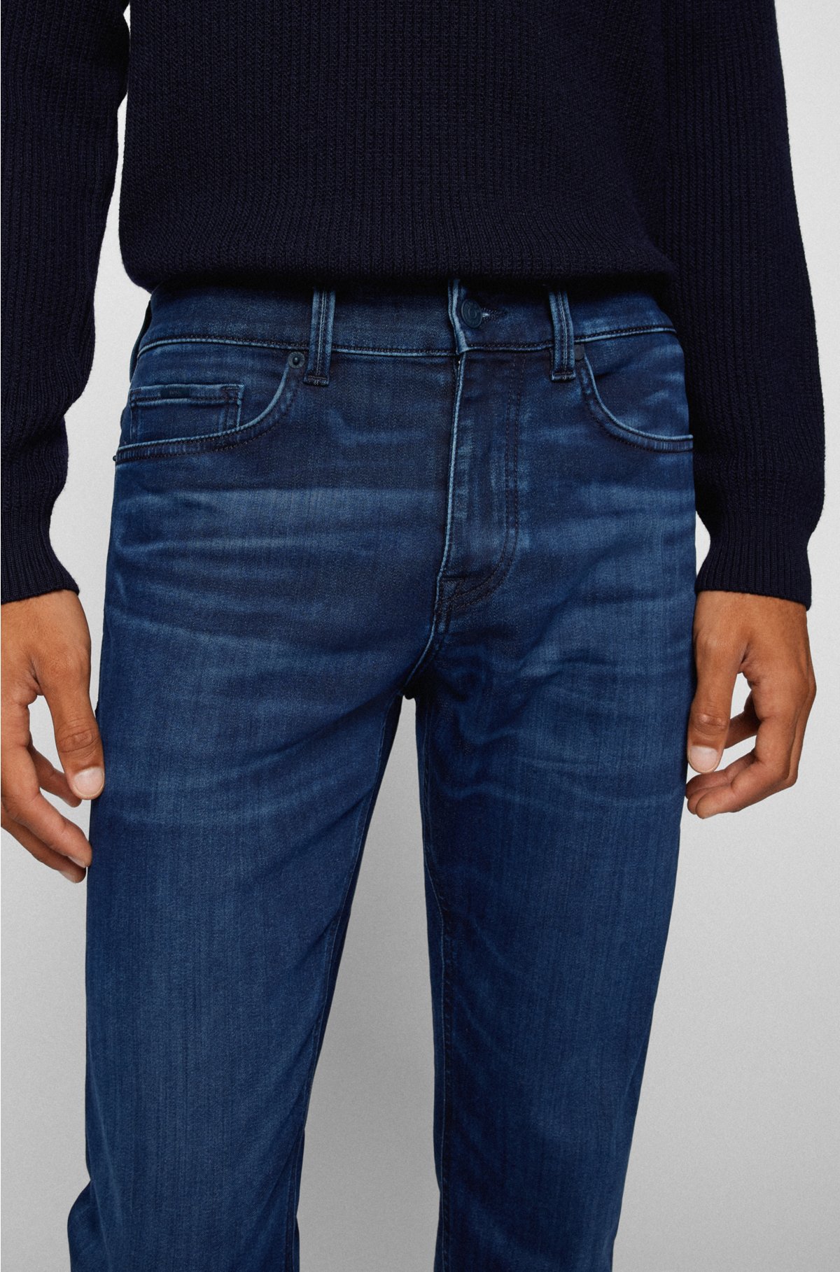 - Slim-fit jeans in dark-blue brushed denim