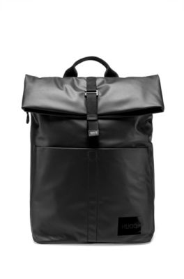 HUGO - Expandable backpack in coated fabric with tonal logo patch