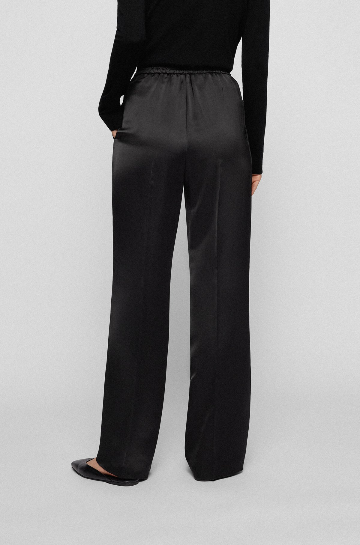 BOSS - Relaxed-fit wide-leg trousers in satin