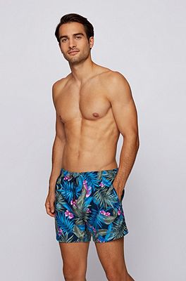 BOSS - Monogram-print swim shorts in quick-drying recycled fabric