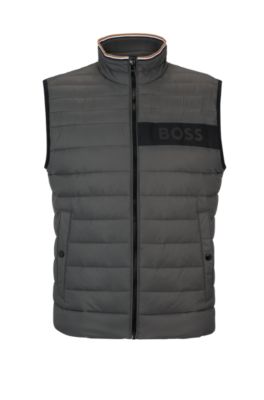 Hugo Boss Water-repellent Padded Gilet With 3d Logo Tape In Grey