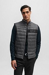 Water-repellent padded gilet with 3D logo tape, Grey