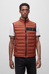 Water-repellent padded gilet with 3D logo tape, Brown