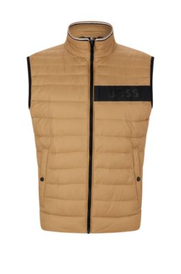 Shop Hugo Boss Water-repellent Gilet With 3d-logo Tape In Beige