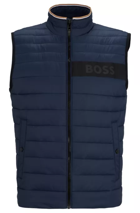 Water-repellent gilet with 3D-logo tape