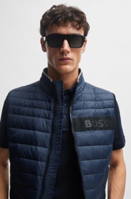 Chaleco repelente al agua con cinta de logo en 3D, Azul oscuro