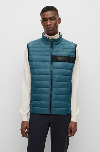 Water-repellent padded gilet with 3D logo tape, Turquoise