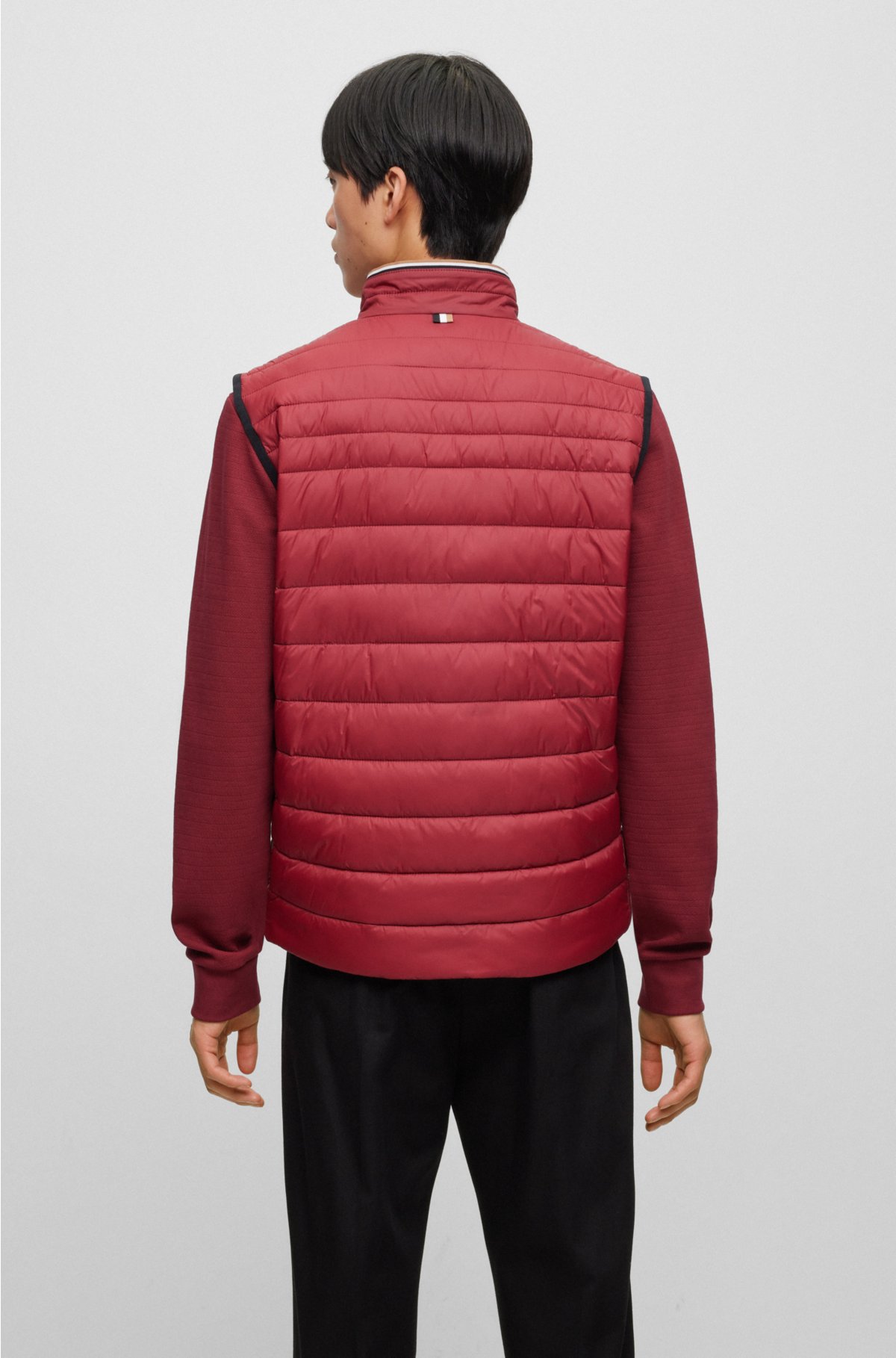 Water-repellent padded gilet with 3D logo tape, Dark Red