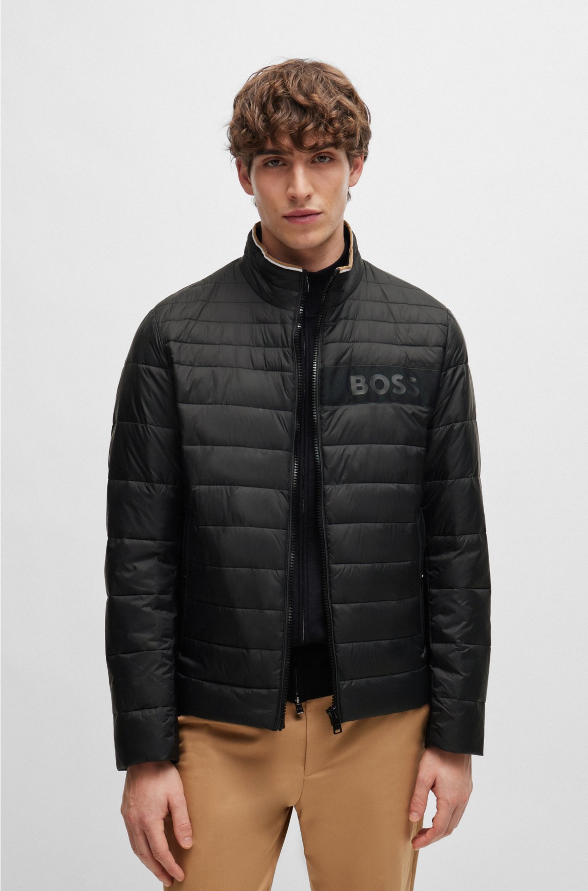 BOSS - Water-repellent padded jacket with 3D logo tape