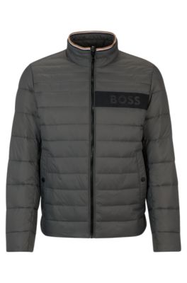 Hugo Boss Water-repellent Padded Jacket With 3d Logo Tape In Grey