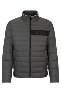 Water-repellent padded jacket with 3D logo tape, Grey