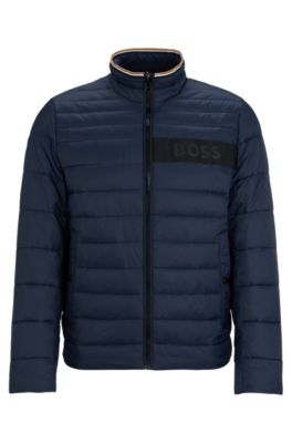 Shop Hugo Boss Water-repellent Jacket With 3d Logo Tape In Dark Blue