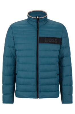 Hugo Boss Water-repellent Padded Jacket With 3d Logo Tape In Turquoise