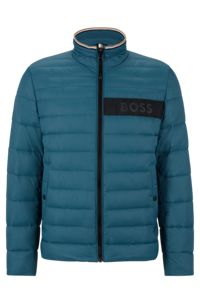 Water-repellent padded jacket with 3D logo tape, Turquoise