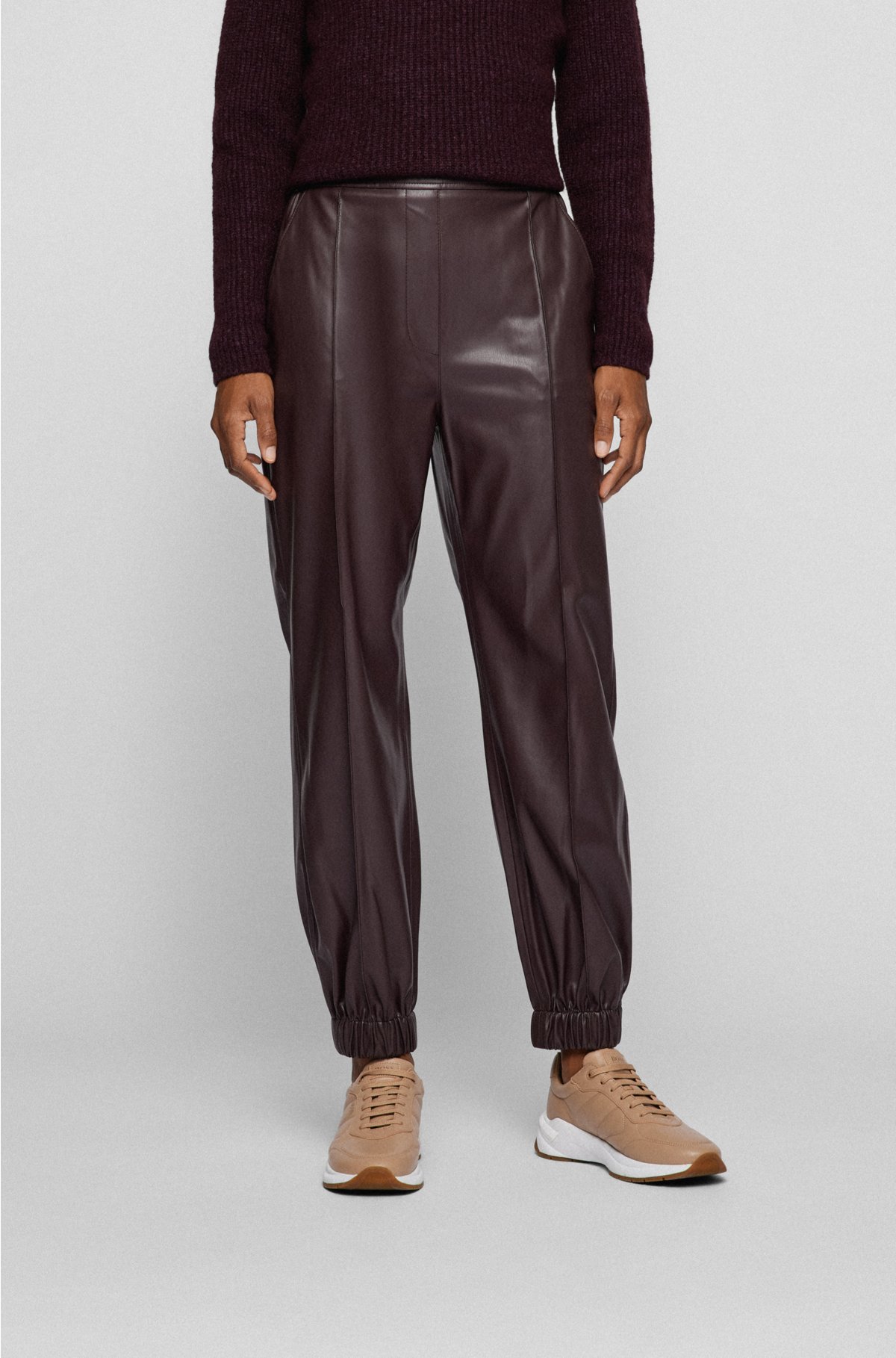 BOSS Relaxed-fit trousers leather with cuffed
