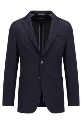 Boss Men's Slim Fit Jacket in micro-patterned Performance Stretch Jersey - Dark Blue - Size 38