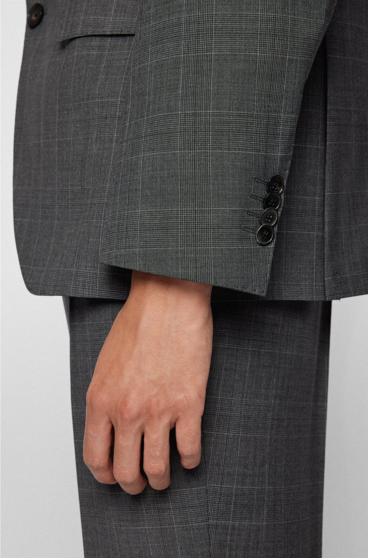 BOSS - Regular-fit suit in checked virgin wool