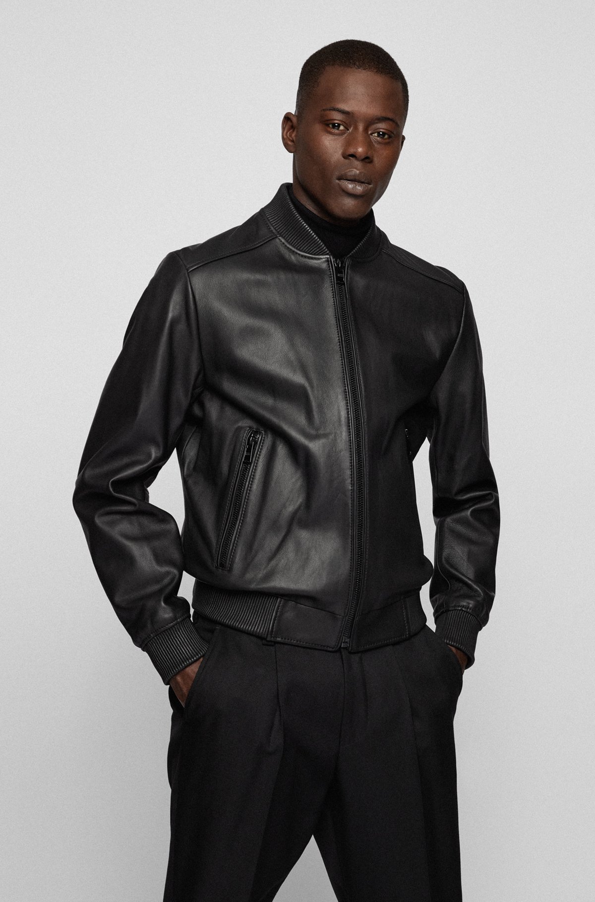 Zip-up bomber jacket in lamb leather