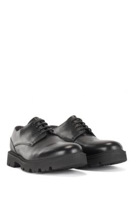 BOSS - Leather Derby shoes with diamond-embossed details