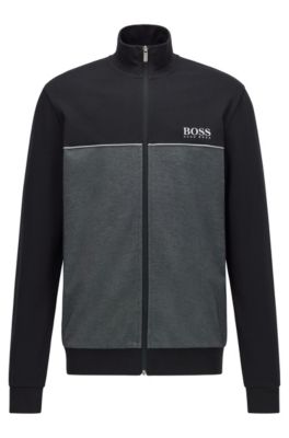 BOSS Metallic-logo loungewear jacket in cotton blend