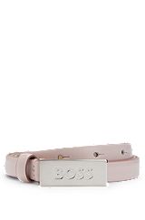 Italian-leather belt with logo plaque, light pink