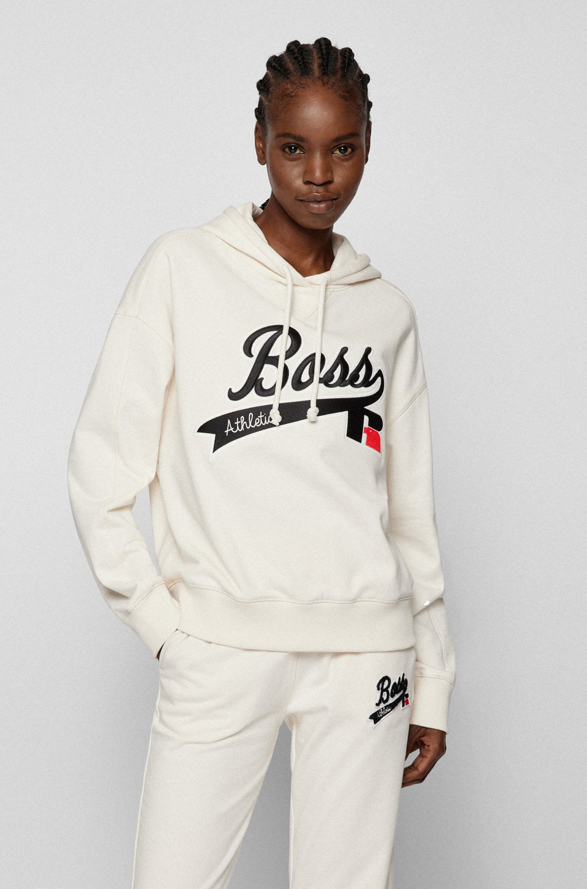 Relaxed-fit hooded sweatshirt with collection logo embroidery, White