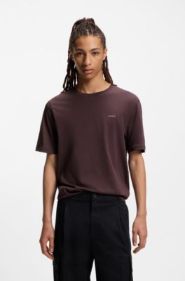 Camiseta de punto de algod&oacute;n con logo estampado, Marr&oacute;n claro