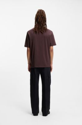 Camiseta de punto de algod&oacute;n con logo estampado, Marr&oacute;n claro
