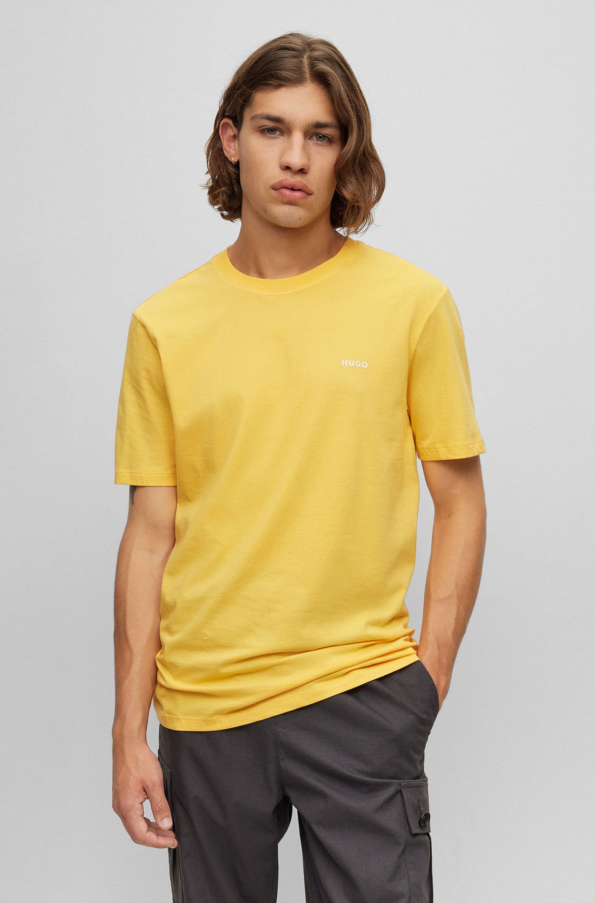 Cotton-jersey T-shirt with chest logo, Yellow