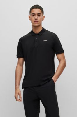 Hugo Boss Cotton-piqu Polo Shirt With Logo Print In Black