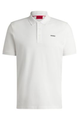 Polo de piqu&eacute; de algod&oacute;n con logo estampado, Blanco