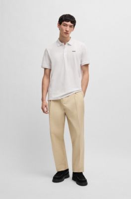 Polo de piqu&eacute; de algod&oacute;n con logo estampado, Blanco