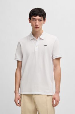 Polo de piqu&eacute; de algod&oacute;n con logo estampado, Blanco
