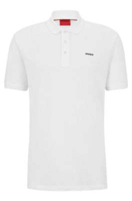 Polo de piqu&eacute; de algod&oacute;n con logo estampado, Blanco