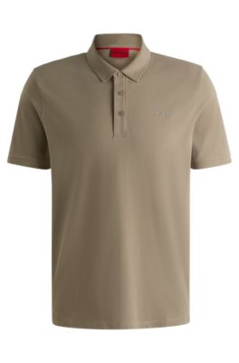 Polo de piqu&eacute; de algod&oacute;n con logo estampado, Marr&oacute;n