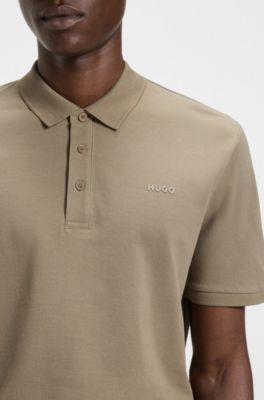 Polo de piqu&eacute; de algod&oacute;n con logo estampado, Marr&oacute;n